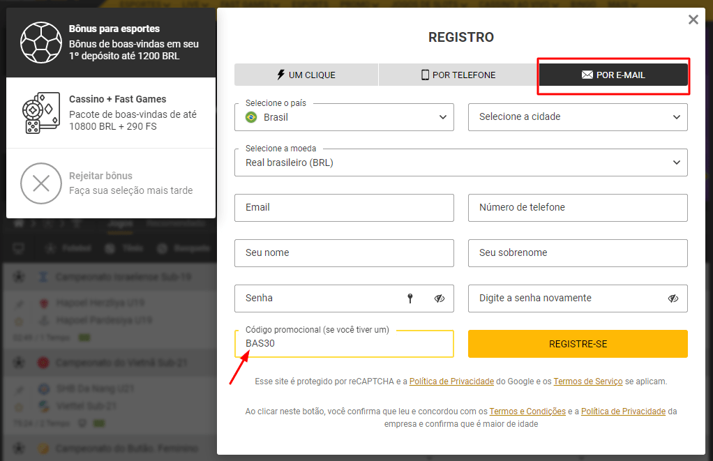 Inscrição na Melbet via e-mail