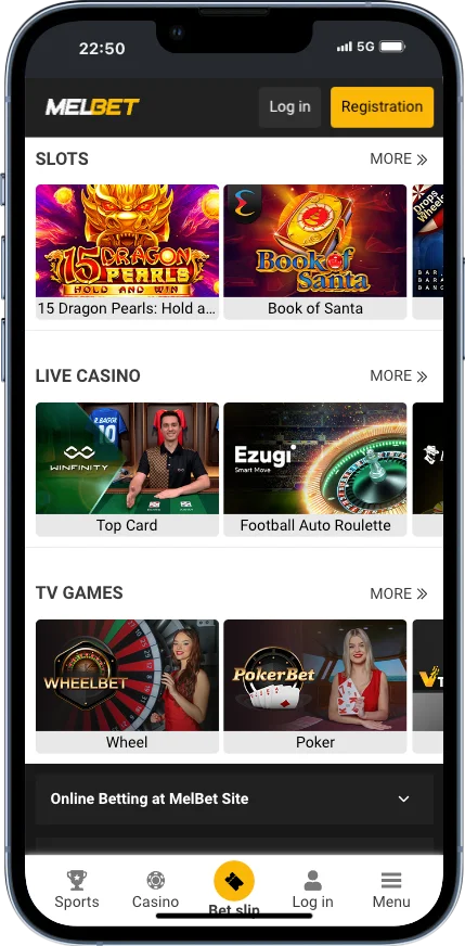 Melbet app casino page