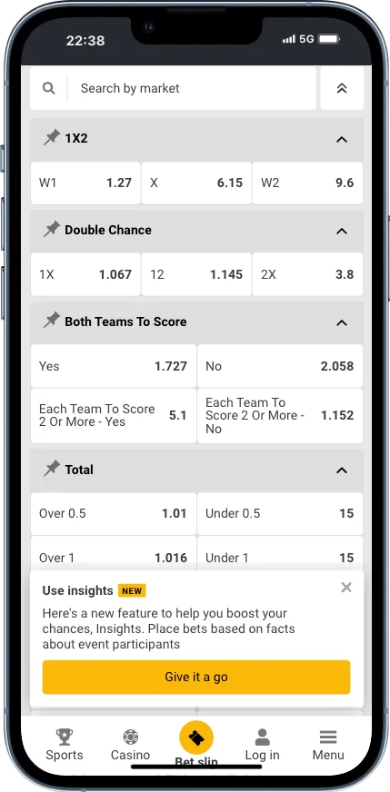 Sports betting odds and options 